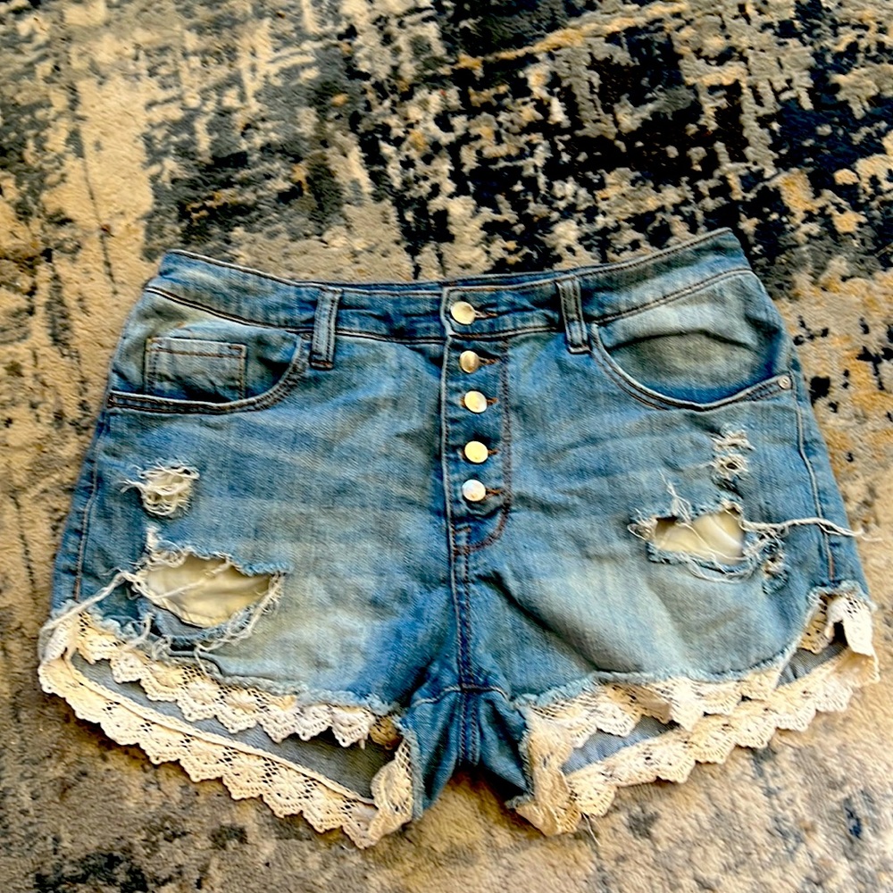 High rise lacy jean shorts